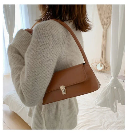 Minimalist Leather Baguette Shoulder Bag
