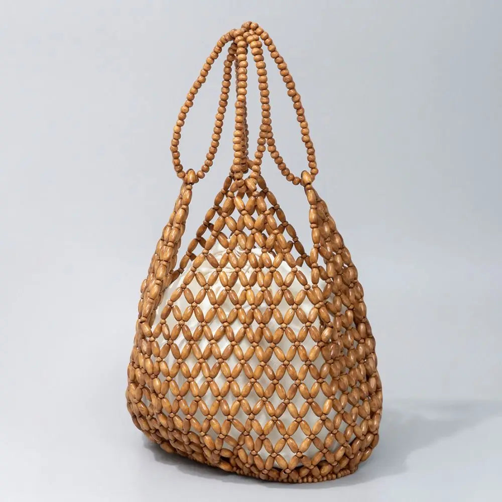 Beaded Bucket Tote Handbag