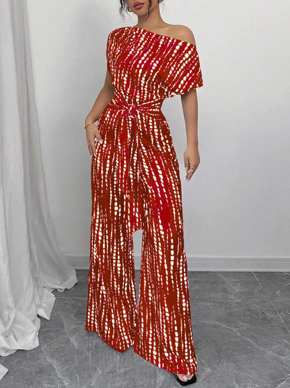 Slanted Shoulder Wide Leg Jumpsuit