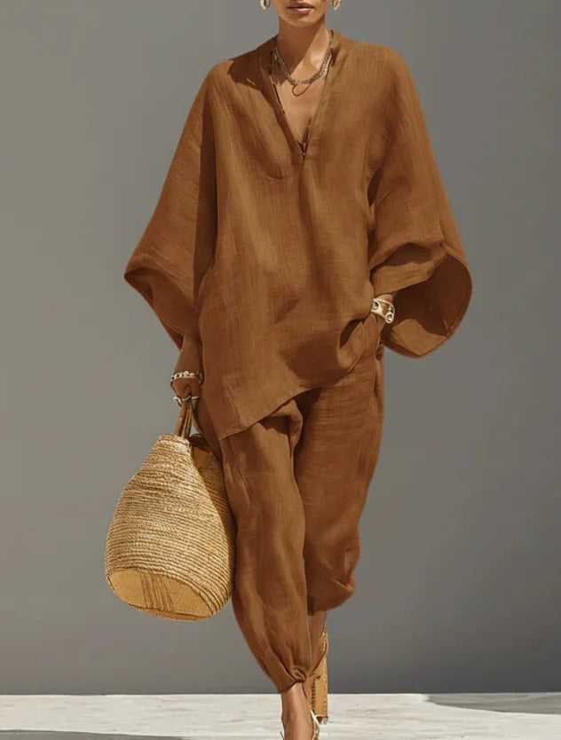 Dynamic Silhouette Linen-Blend Matching Set