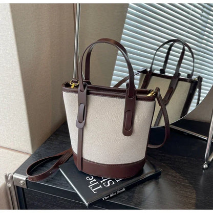 Two-Tone Canvas Bucket Bag