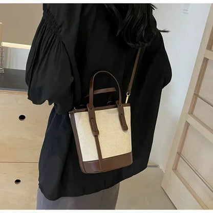 Two-Tone Canvas Bucket Bag