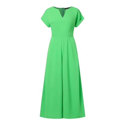 Women's V-Neck Short Sleeve High Waist Wide Leg Jumpsuit