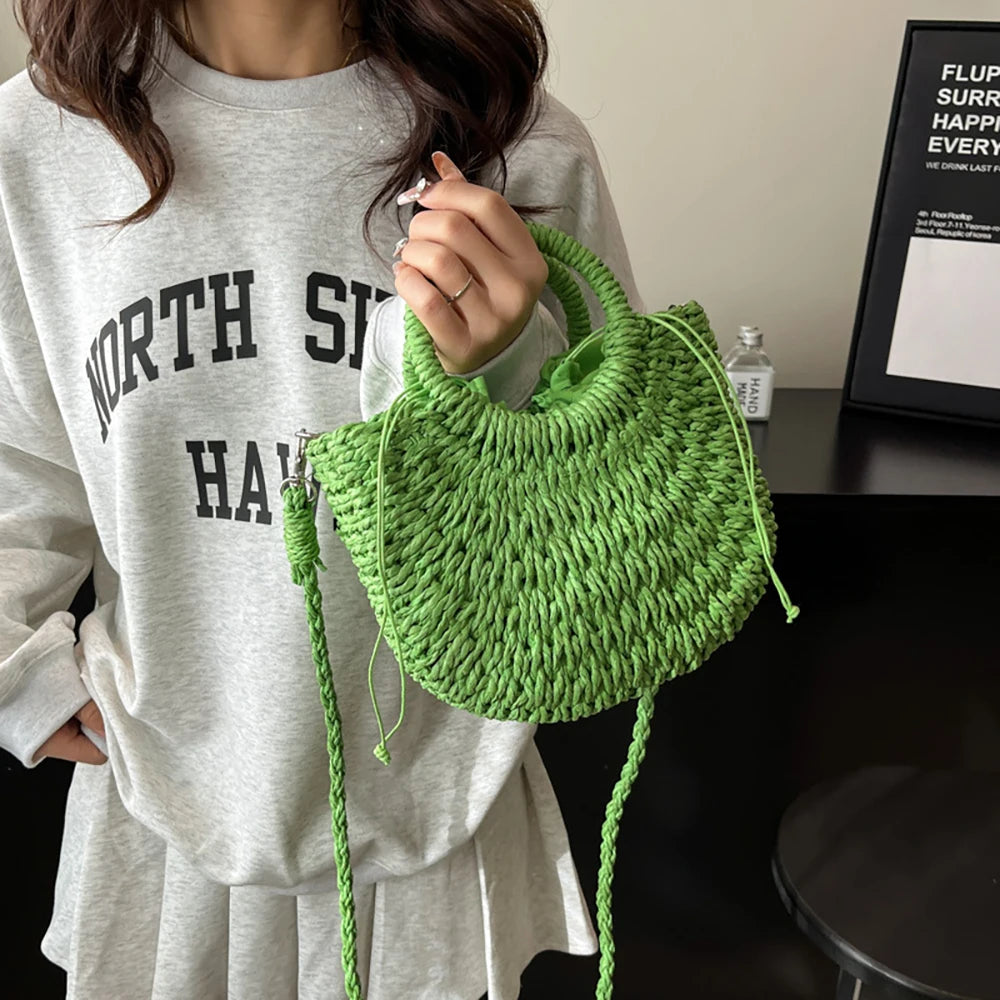 Handwoven Straw Half-Moon Bag