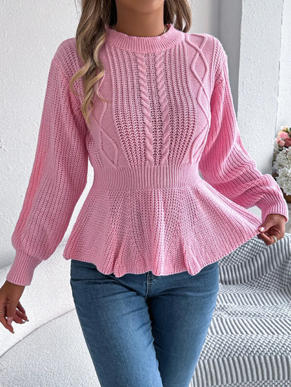 Chic Peplum Cable Knit Pullover Sweater