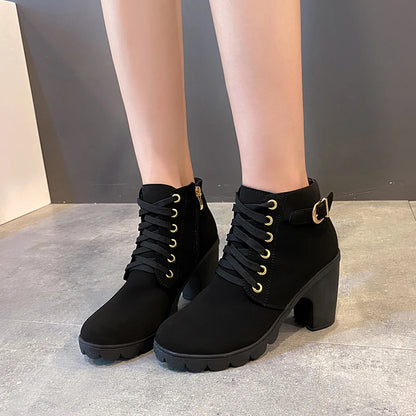 Round Toe Buckle Strap Boots