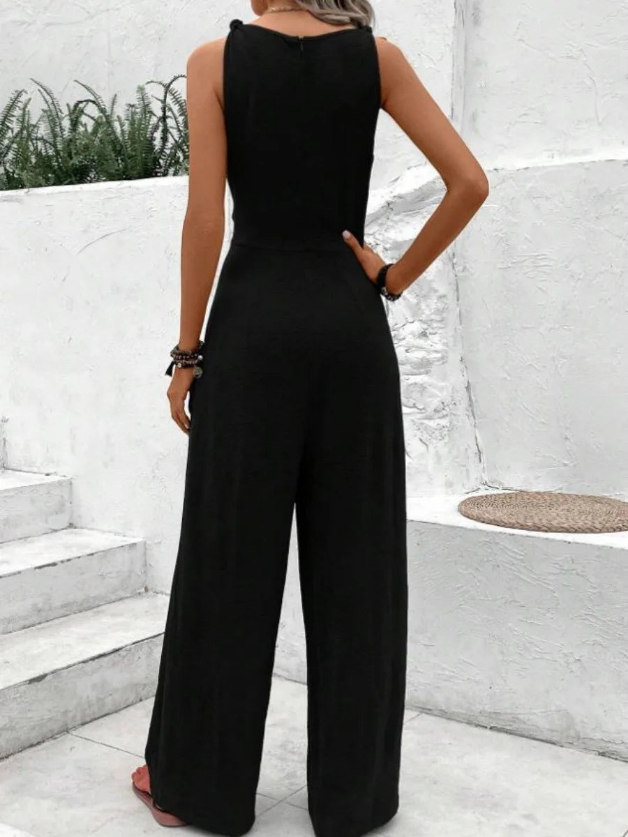 Twisted Strap Tie Waist Jumpsuit