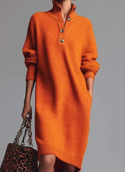Classic Ribbed Knit Polo Midi Dress