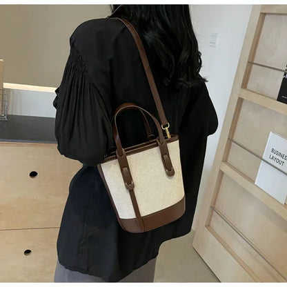 Two-Tone Canvas Bucket Bag