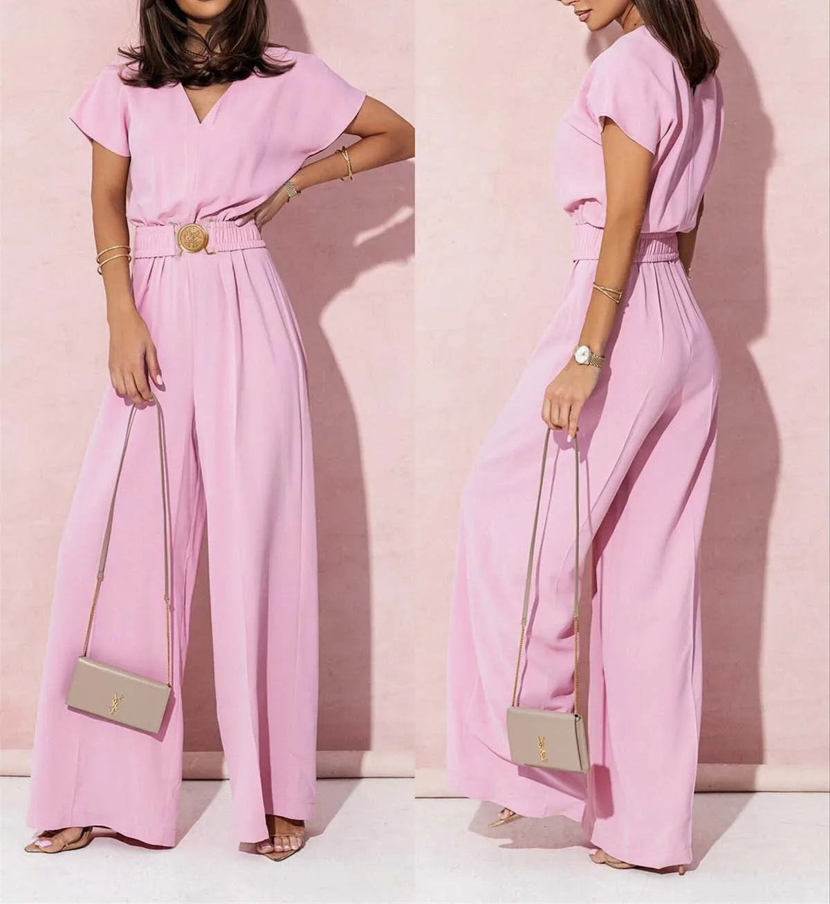 Women's Elegant V-Neck Wide Leg Jumpsuit