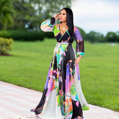 Women's Printed Wrap Maxi Dress