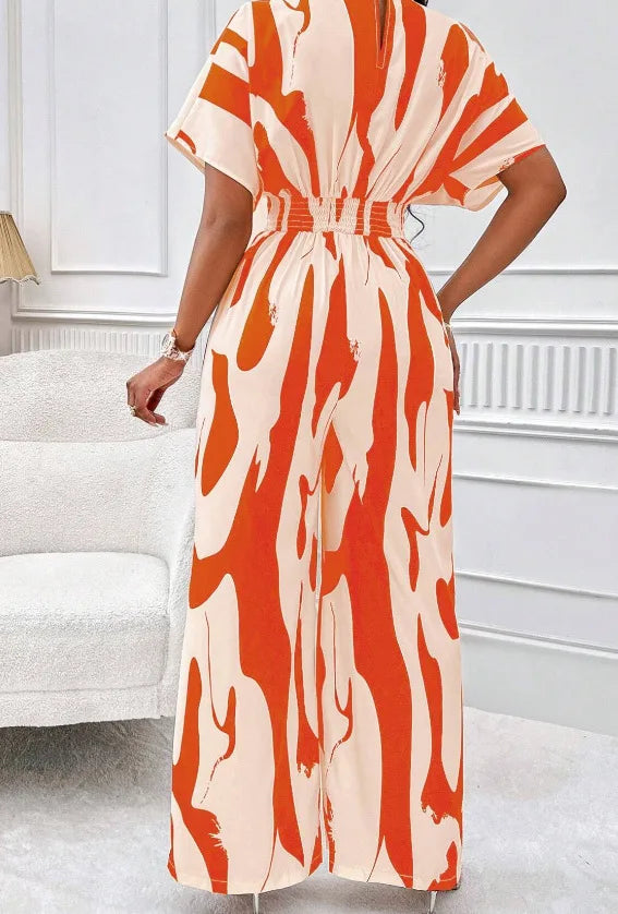 Elegant Printed Batwing Sleeve Jumpsuit