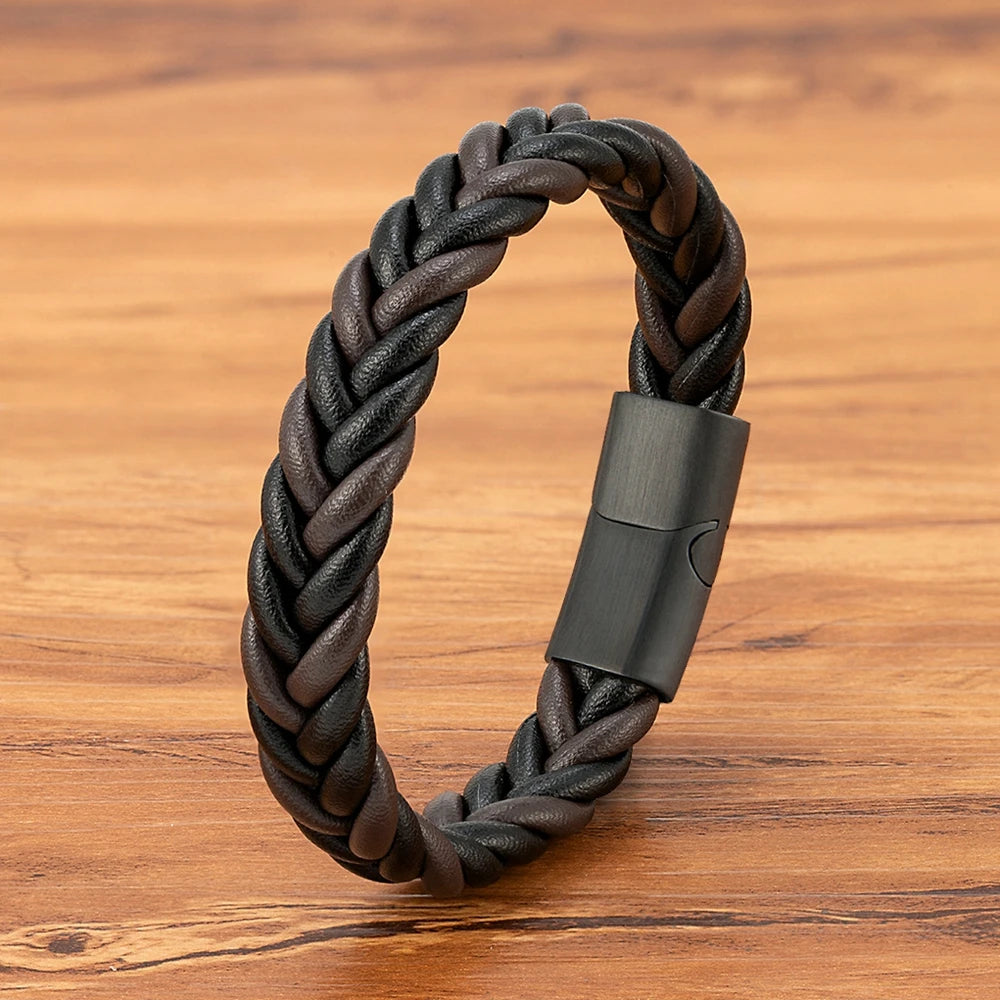 Braided Leather Cuff Bracelet for Men