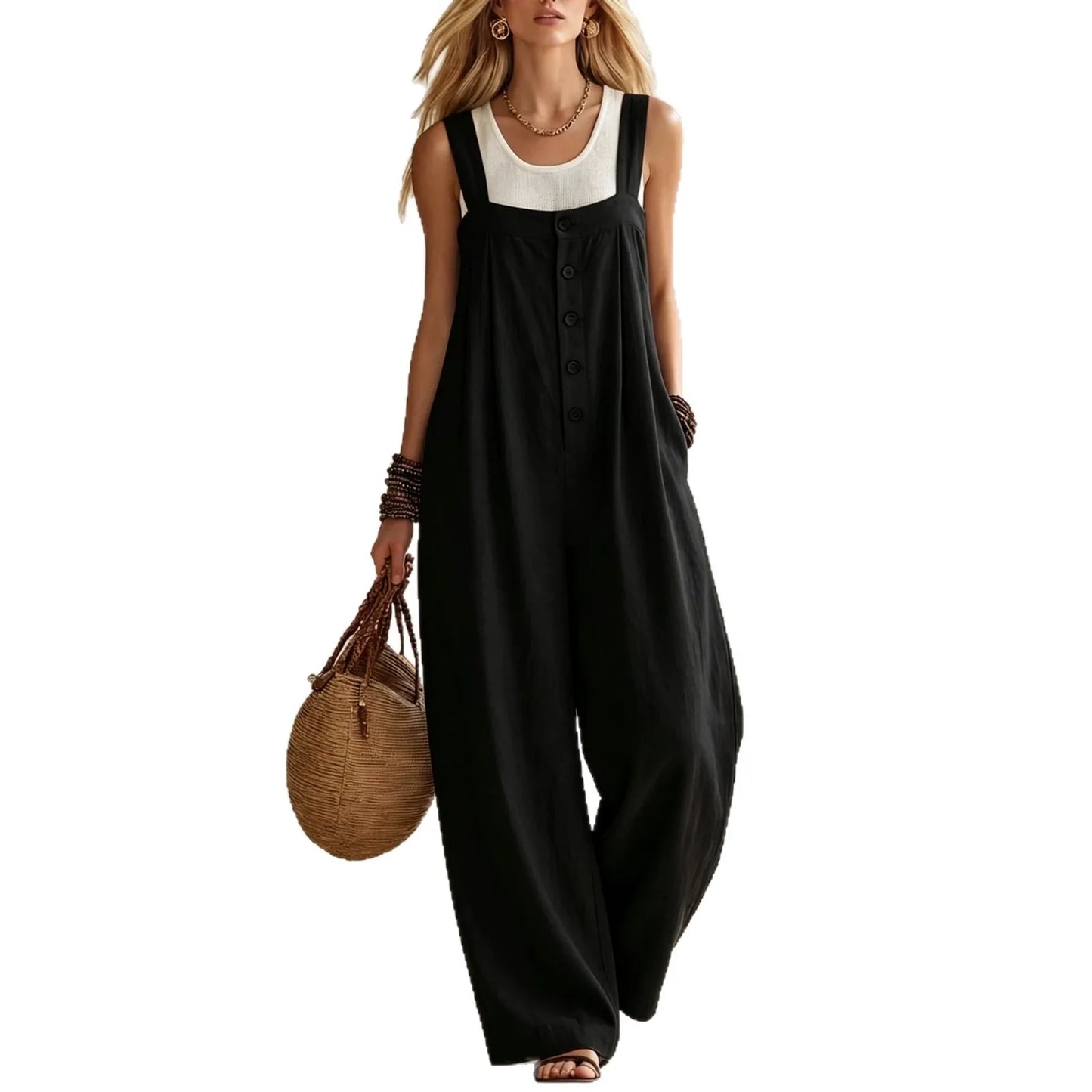 Sundrift Wide-Leg Button Overalls