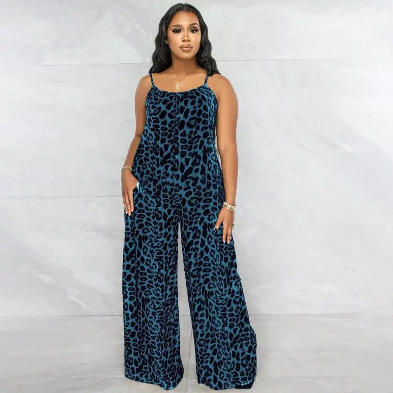 Leopard Print Spaghetti Strap Jumpsuit