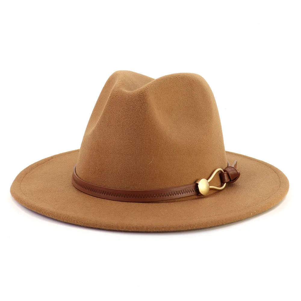 Belt Buckle Wide Brim Fedora Hat
