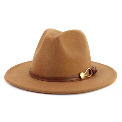 Belt Buckle Wide Brim Fedora Hat