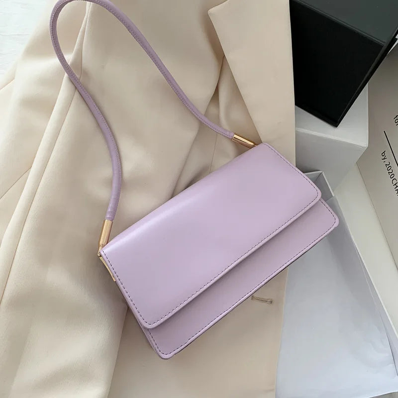 Minimalist Leather Baguette Shoulder Bag