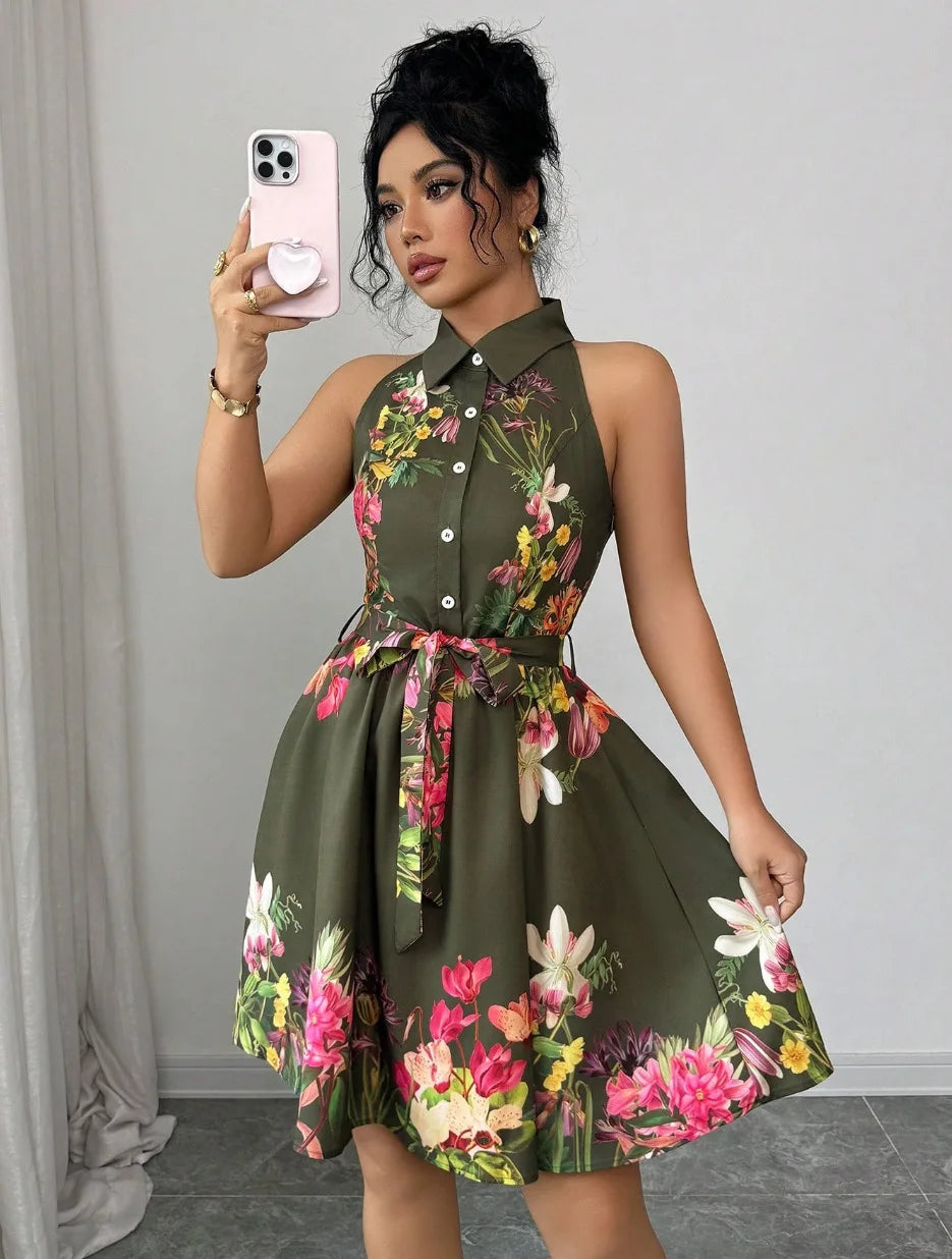 Floral Halter Neck Summer Dress