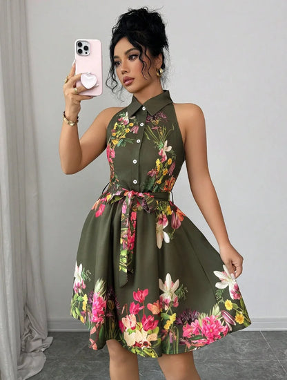 Floral Halter Neck Summer Dress