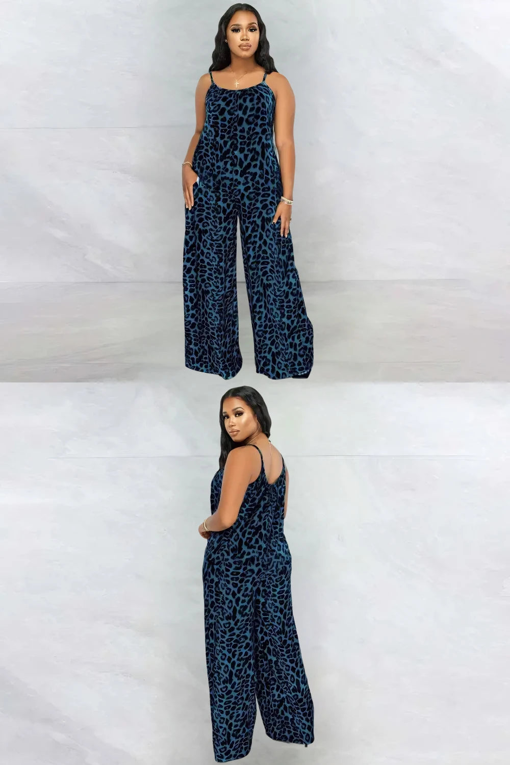 Leopard Print Spaghetti Strap Jumpsuit