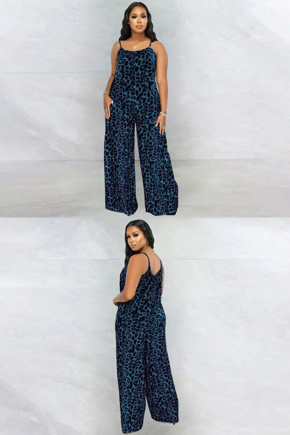 Leopard Print Spaghetti Strap Jumpsuit