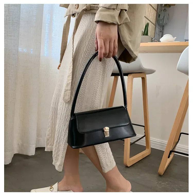 Minimalist Leather Baguette Shoulder Bag