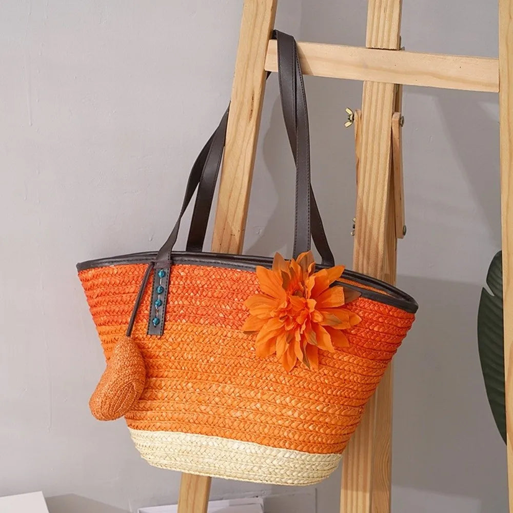 Sun-Drenched Striped Handwoven Straw Tote
