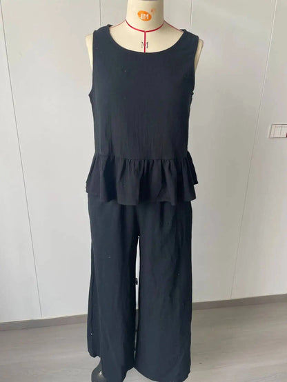 Women's Boho Linen Wide Leg Pant Set