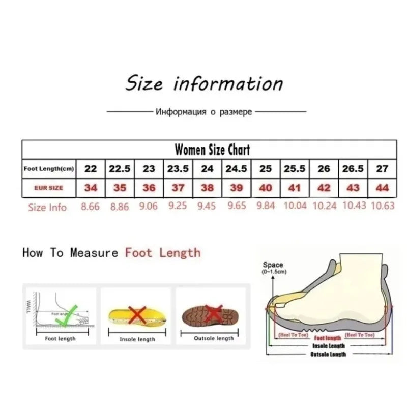 Women's size chart with measurement instructions on a white background