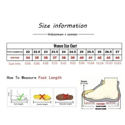 Women's size chart with measurement instructions on a white background