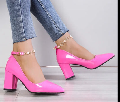 Pointed Toe Chunky Heels Pumps