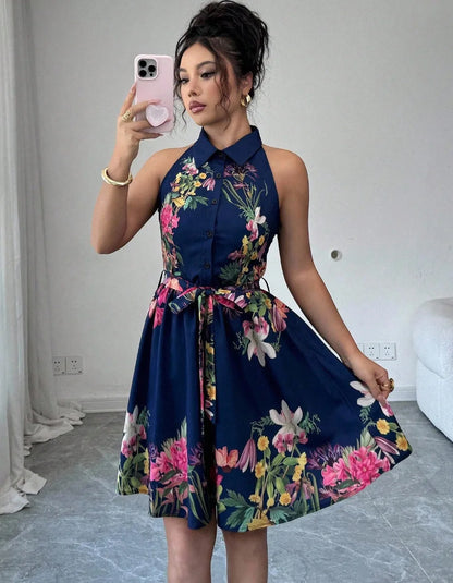 Floral Halter Neck Summer Dress