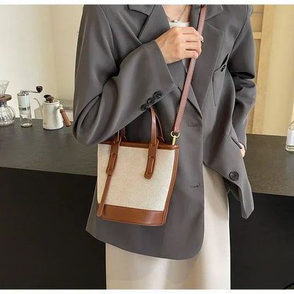 Two-Tone Canvas Bucket Bag