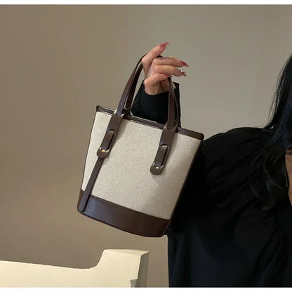 Two-Tone Canvas Bucket Bag