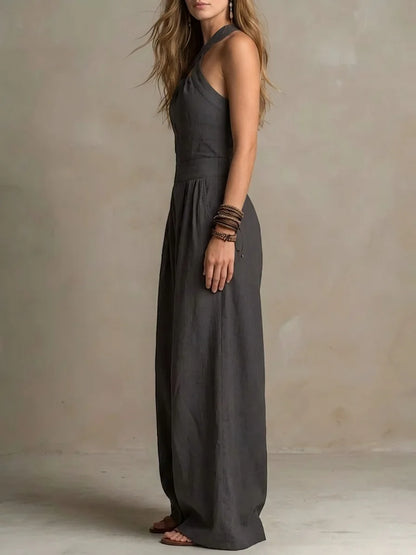 Halter Cross-Neck Wide Leg Jumpsuit