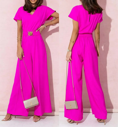 Women's Elegant V-Neck Wide Leg Jumpsuit