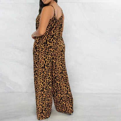 Leopard Print Spaghetti Strap Jumpsuit