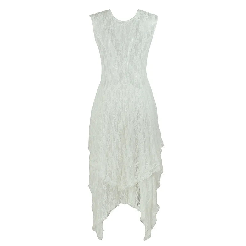Enchanted Lace Handkerchief-Hem Dress