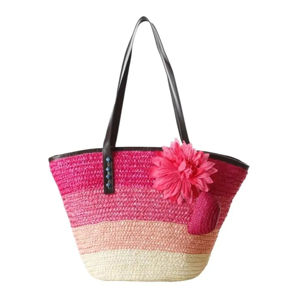 Sun-Drenched Striped Handwoven Straw Tote