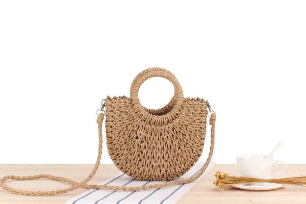 Handwoven Straw Half-Moon Bag