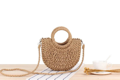 Handwoven Straw Half-Moon Bag