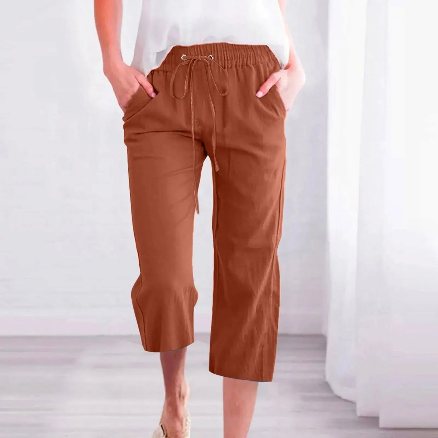 Cotton Linen Capri Pants For Women