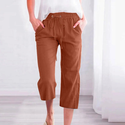 Cotton Linen Capri Pants For Women