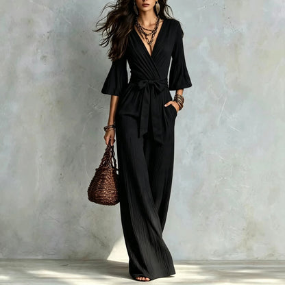 Elegant V-Neck Puff Sleeve Jumpsuit