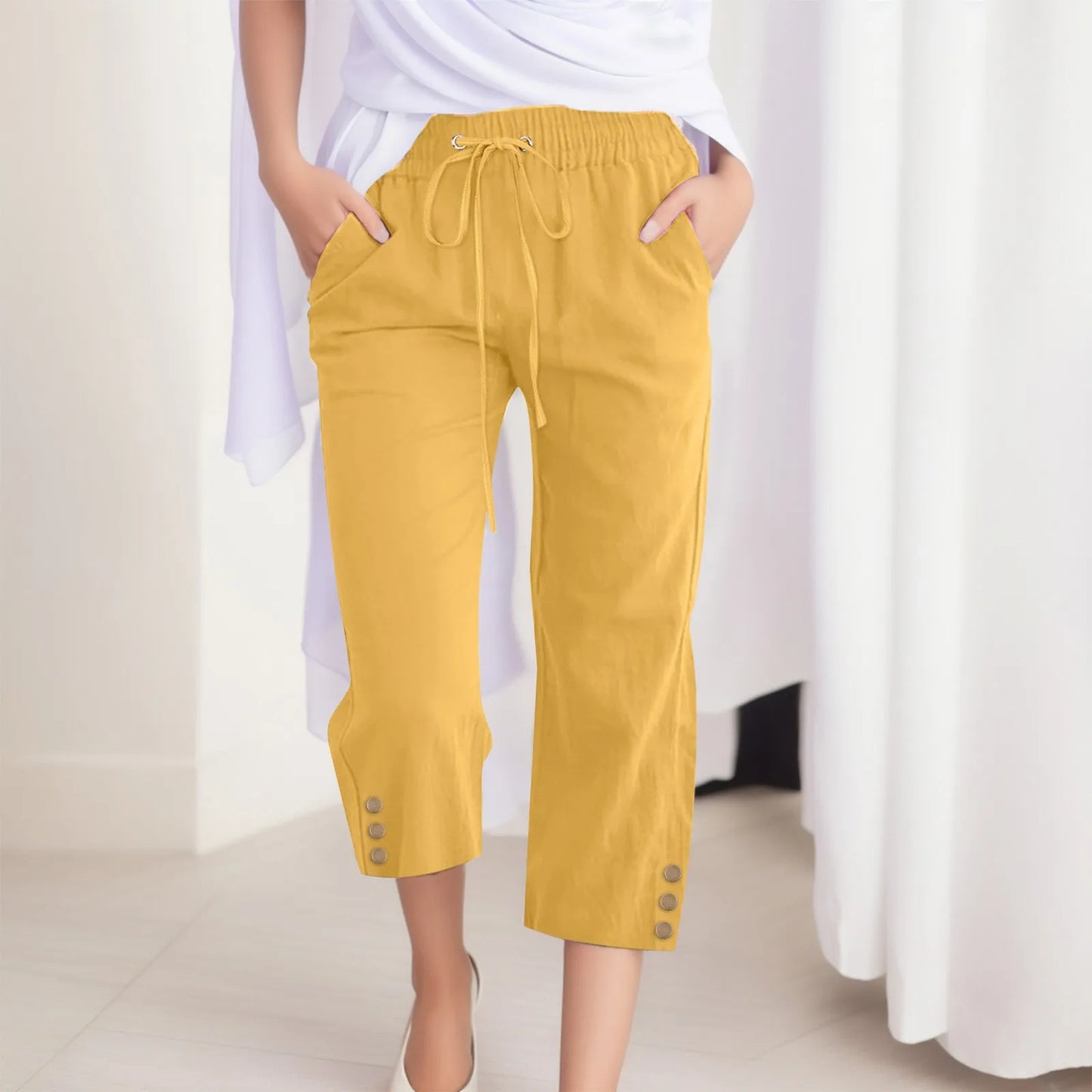 Cotton Linen Capri Pants For Women