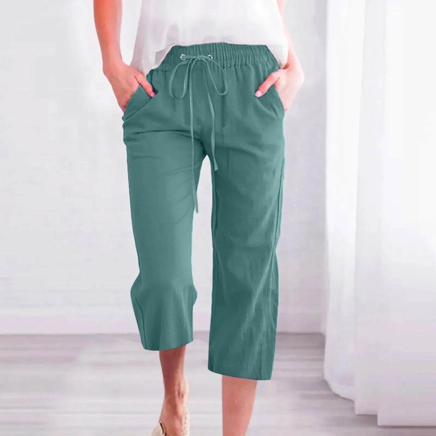 Cotton Linen Capri Pants For Women