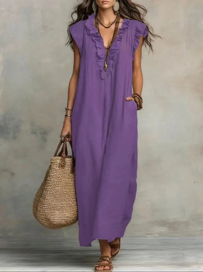 Amara Ruffle V-Neck Maxi Dress