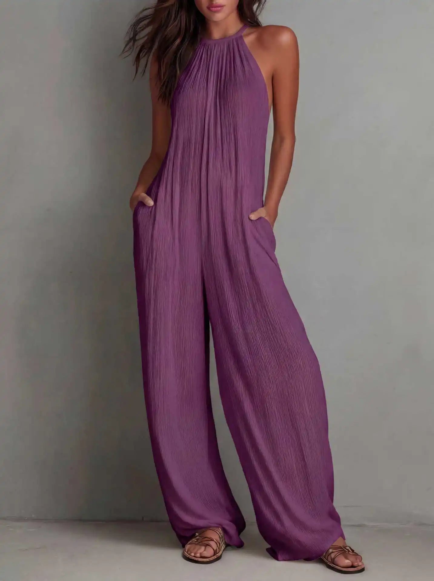 Sundrenched Pleated Halter Jumpsuit