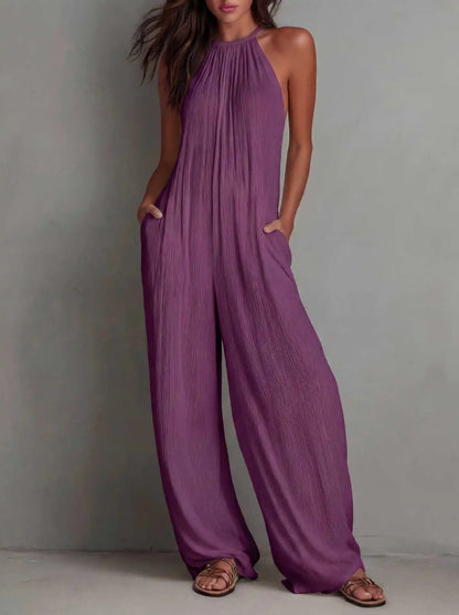 Sundrenched Pleated Halter Jumpsuit